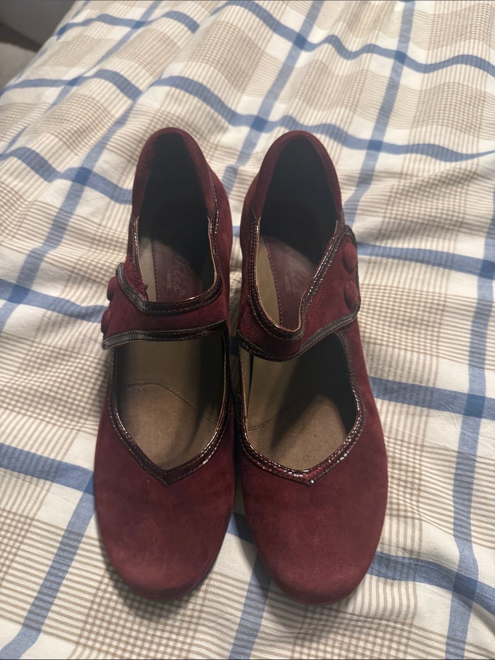 Earthies Burgundy Suede Mary Jane Heels
